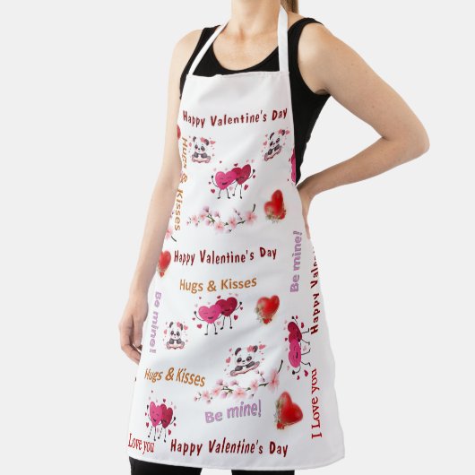 All Over Print Apron Couple Red Hearts Valentine's エプロン (インサイチュ)