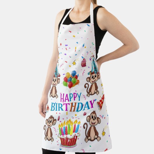 All Over Print Apron Happy Birthday Monkey エプロン (インサイチュ)