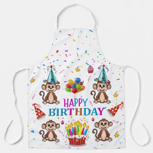 All Over Print Apron Happy Birthday Monkey エプロン (正面)