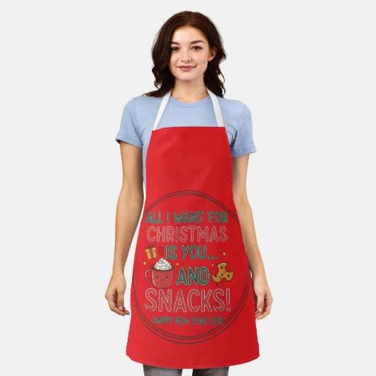 All-Over Print Apron, Medium Christmas エプロン (着用した状態)