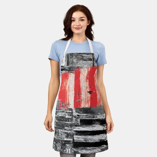 All-Over Print Apron, Medium – Red Pulse Abstract エプロン (着用した状態)