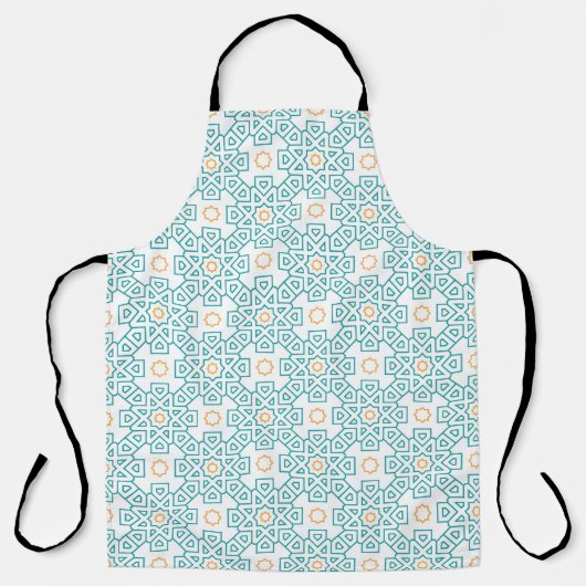 All-Over Print Apron Teal & Gold Arabesque Chef Ap エプロン (正面)