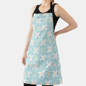 All-Over Print Apron Teal & Gold Arabesque Chef Ap エプロン (インサイチュ)