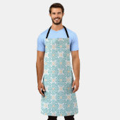 All-Over Print Apron Teal & Gold Arabesque Chef Ap エプロン (着用した状態)