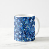 All Over Shades of Blue Floral Pattern コーヒーマグカップ (正面右)