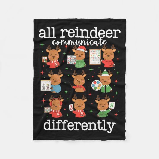 All Reindeer Communicate Differently Xmas Autism A フリースブランケット (正面)