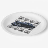 All Route 66シンボルや象徴とブラックカー ペーパープレート (アングル)