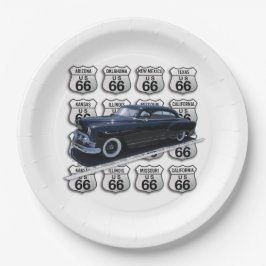 All Route 66シンボルや象徴とブラックカー ペーパープレート