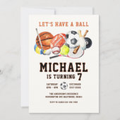 All Sports Let's Have a Ball Boy Birthday  招待状 (正面)