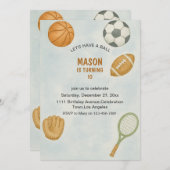 All Sports Let's Have a Ball Modern Boy Birthday  招待状 (正面/裏面)