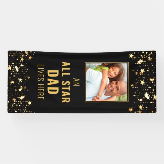 ALL STARパパが住む黒い金ゴールド星写真 横断幕 (横)