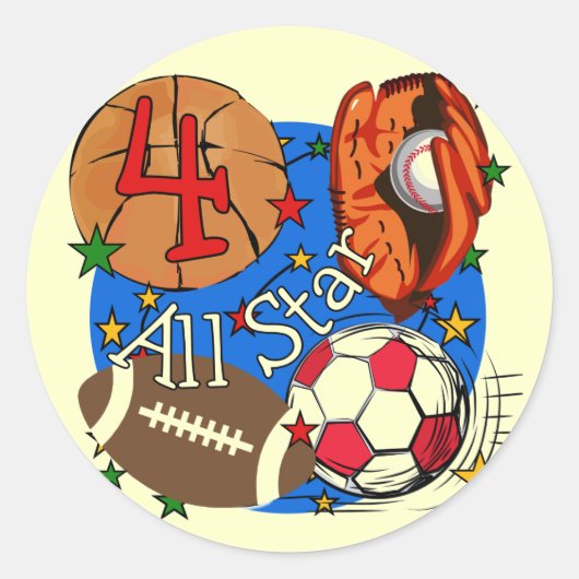 All Star 4th Birthday Tシャツとギフト ラウンドシール (正面)