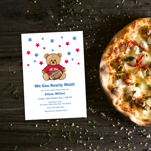 All Star Bearly Wait Football Baby Shower 招待状