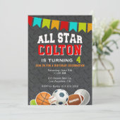 All Star Boys Sports Birthday Partyへの招待 招待状 (スタンド正面)