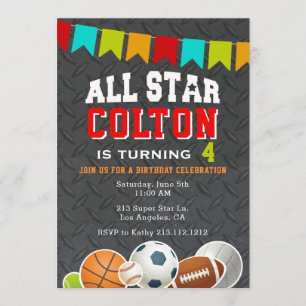 All Star Boys Sports Birthday Partyへの招待 招待状
