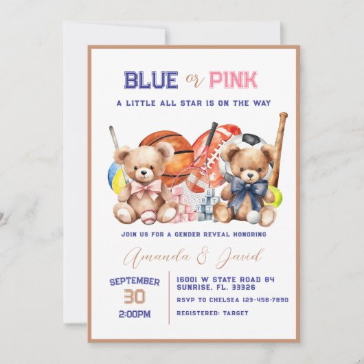  ALL STAR SPORT Baby Gender Reveal Invitation 招待状 (正面)