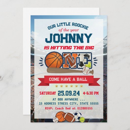 All Star Sport First Birthday Invitation 招待状 (正面/裏面)