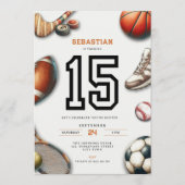 All Star Sports 15th Birthday Invitation for Boys 招待状 (正面)