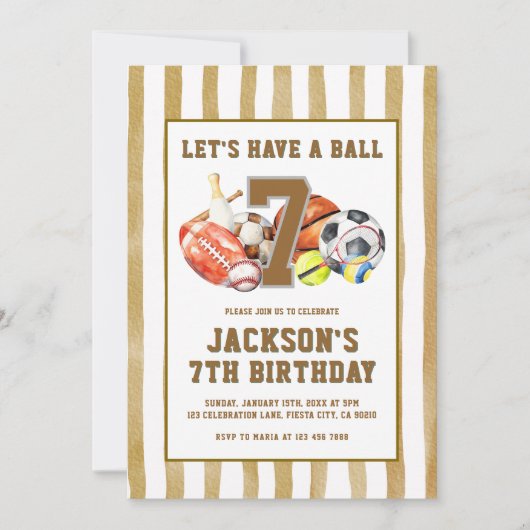 All Star Sports Ball Games Birthday Party  招待状 (正面)