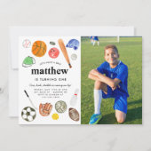 All Star Sports Ballsチームキッドボーイフォト誕生日 招待状 (正面)