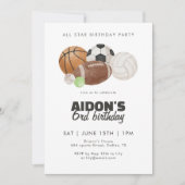 All Star Sports Balls Birthday Party Basketball 招待状 (正面)