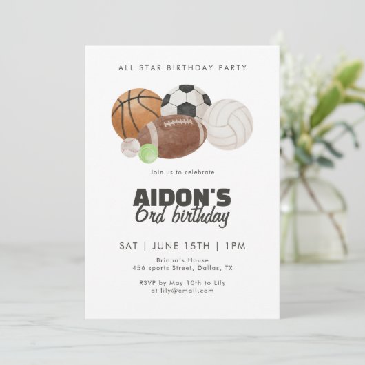 All Star Sports Balls Birthday Party Basketball 招待状 (スタンド正面)