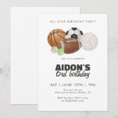 All Star Sports Balls Birthday Party Basketball 招待状 (正面/裏面)