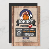 All Star Sports Birthday Partyの招待 招待状 (正面/裏面)