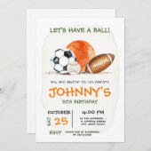 All Star Sports Birthday Partyの招待 招待状 (正面/裏面)