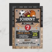 All Star Sports Birthday Partyの招待 招待状 (正面/裏面)