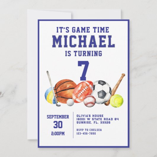 All Star Sports Boy Birthday Partyへの招待 招待状 (正面)