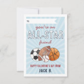All-Star Sports Kids Valentines Day Card 招待状 (正面)