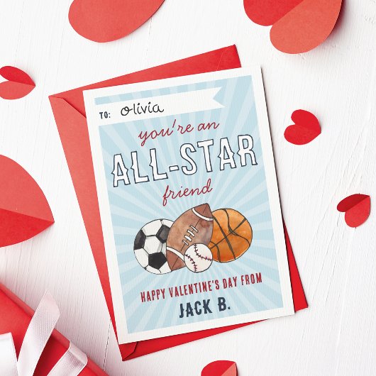 All-Star Sports Kids Valentines Day Card 招待状