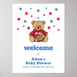 All Star Teddy Bear Football Baby Shower Welcome  ポスター