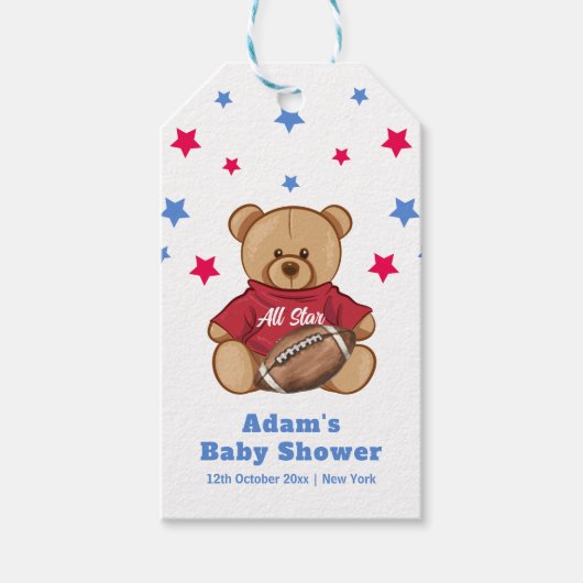 All Star Teddy Bear Football Sport Baby Shower  ギフトタグ (正面)