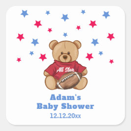 All Star Teddy Bear Football Sport Baby Shower  スクエアシール