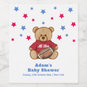 All Star Teddy Bear Football Sport Baby Shower ワインラベル (シングルラベル)