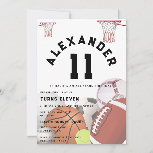 All Stars Kids Birthday Party 招待状 (正面)