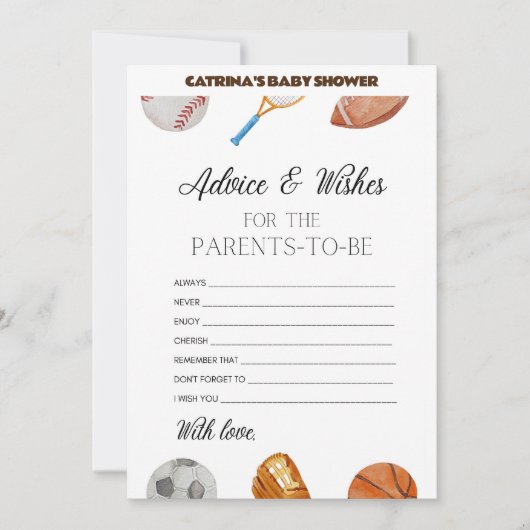 All Stars Sports Baby Shower – 編集可能な名前、5 x 7 招待状 (正面)