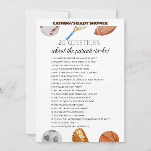 All Stars Sports Baby Shower – 編集可能な名前、5 x 7 招待状 (正面)