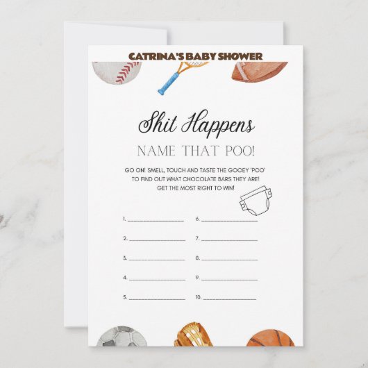 All Stars Sports Baby Shower – 編集可能な名前、5 x 7 招待状 (正面)