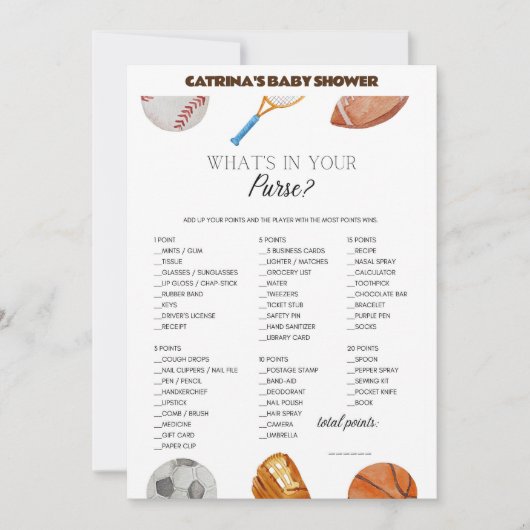 All Stars Sports Baby Shower – 編集可能な名前、5 x 7 招待状 (正面)