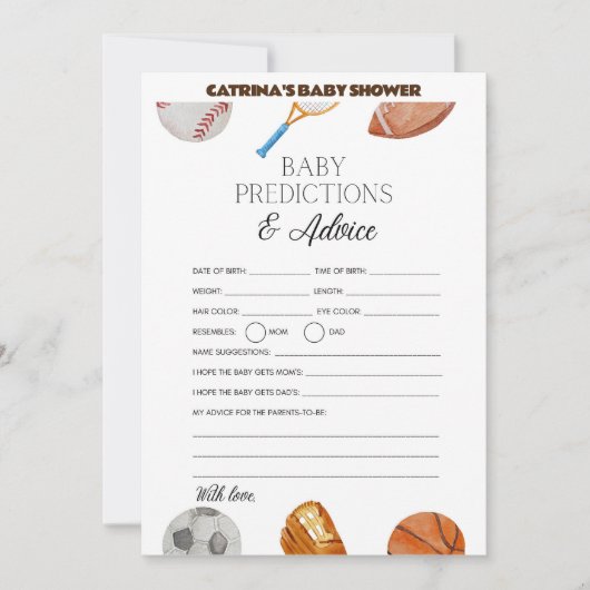 All Stars Sports Baby Shower – 編集可能な名前、5 x 7 招待状 (正面)