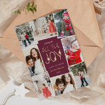 All the Joy | Multi Photo Collage 箔シーズンカード<br><div class="desc">Fun and festive holiday photo card in a modern jewel tone colorway features eight photos arranged in a collage layout. "Wishing you all the joy" appears in the center in gold foil lettering on a rich burgundy plum background accented with stars. Personalize with your personal greeting, your family name, and...</div>