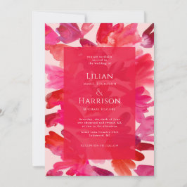 All the Love Water color Pink Red 結婚's 招待状