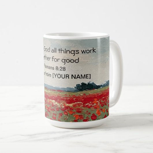 All Things for Good" Personalized Bible Verse Mug コーヒーマグカップ (正面右)