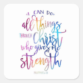All Things Through Christ Bible Quote Typography S スクエアシール