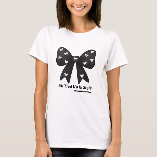 All Tied Up In Style – Chic Minimalist Bow T-Shirt Tシャツ (正面)
