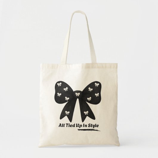 All Tied Up In Style Tote Bag – Elegant Black Bow トートバッグ (正面)