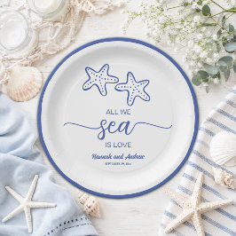 All we Sea is Love シックなヒトデ カップル ウェディング ペーパープレート